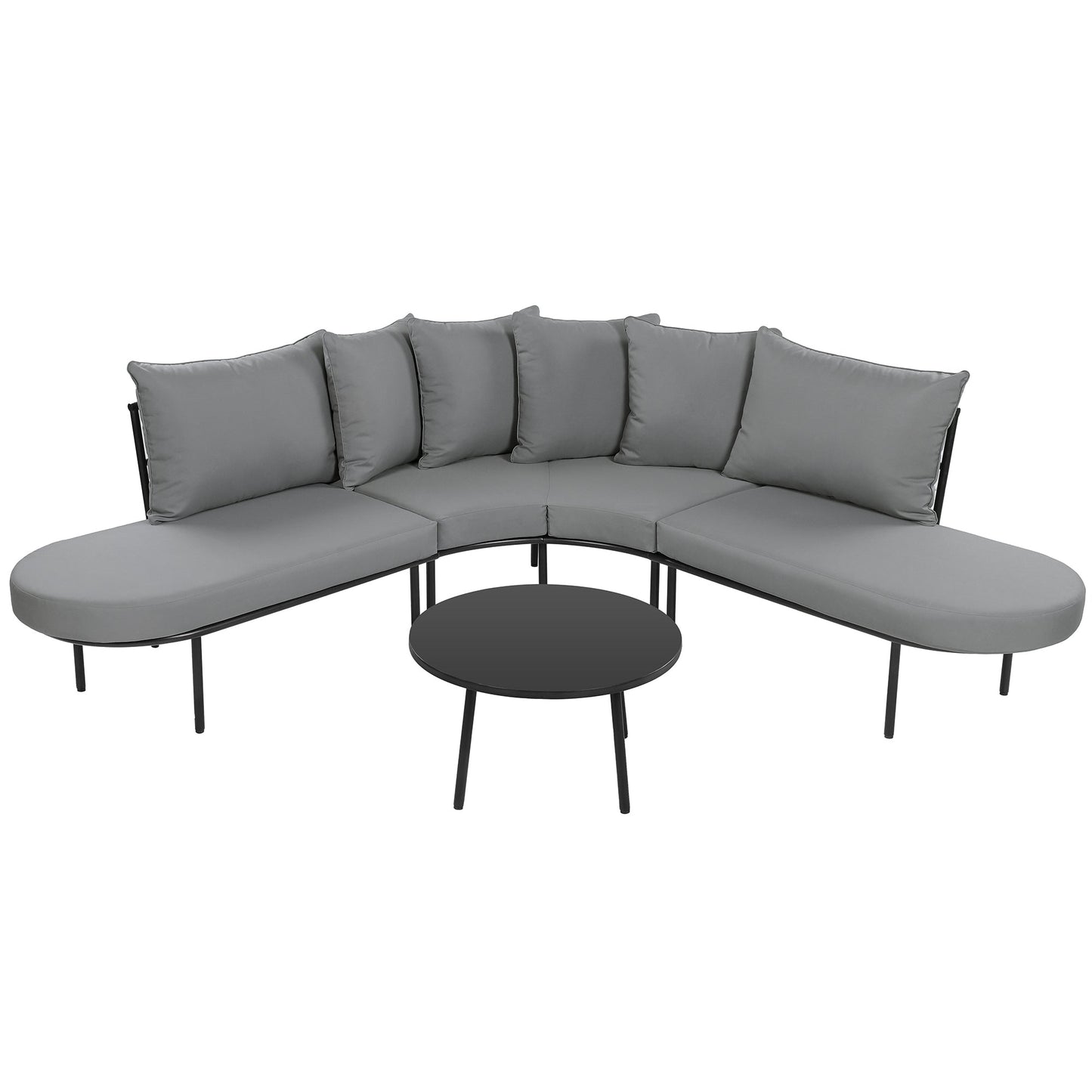 Patio Half- Moon Curved Outdoor Furniture Sofa Set with Coffee Table,