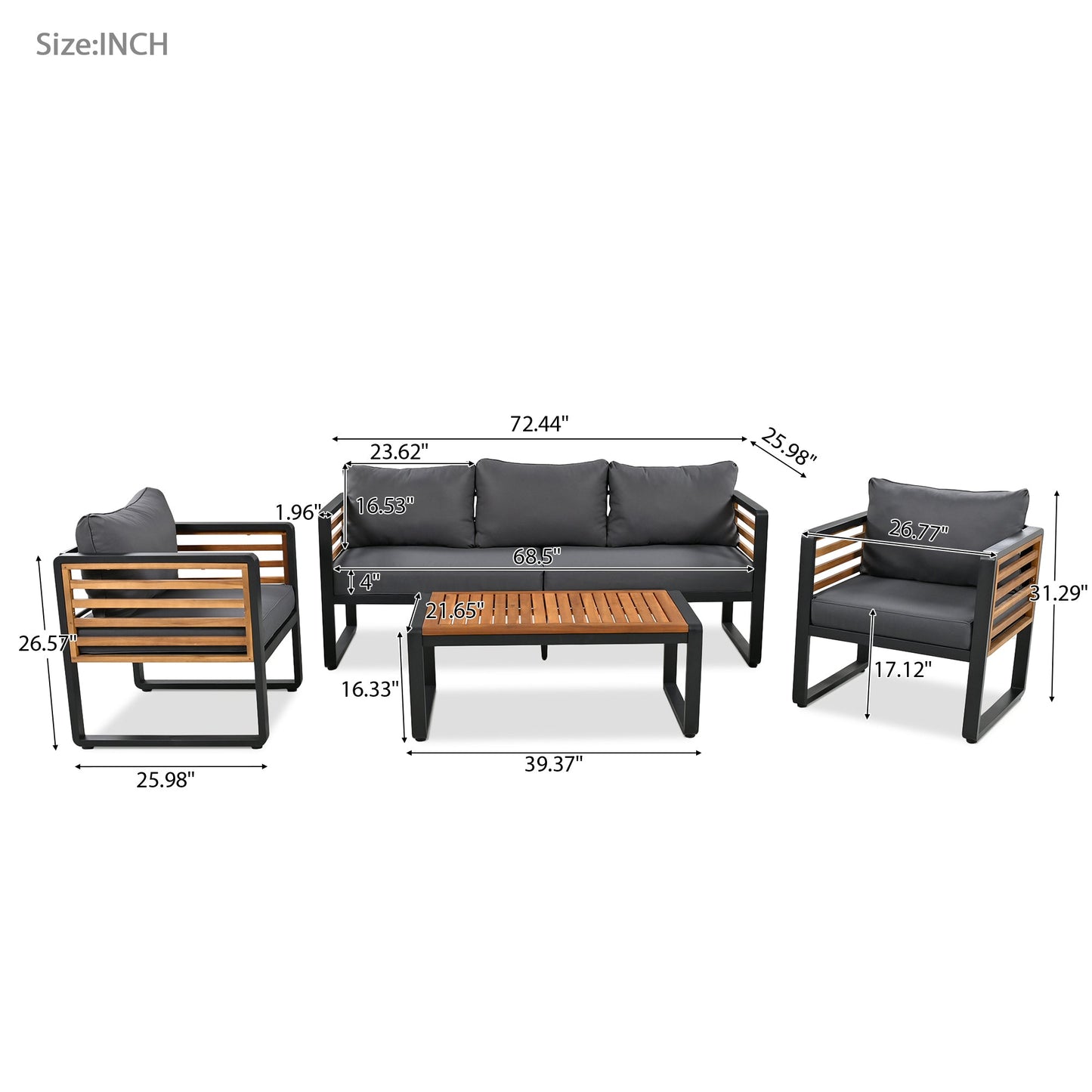 Large Size 4-pieces Outdoor Furniture sofa for 5 Person Conversation