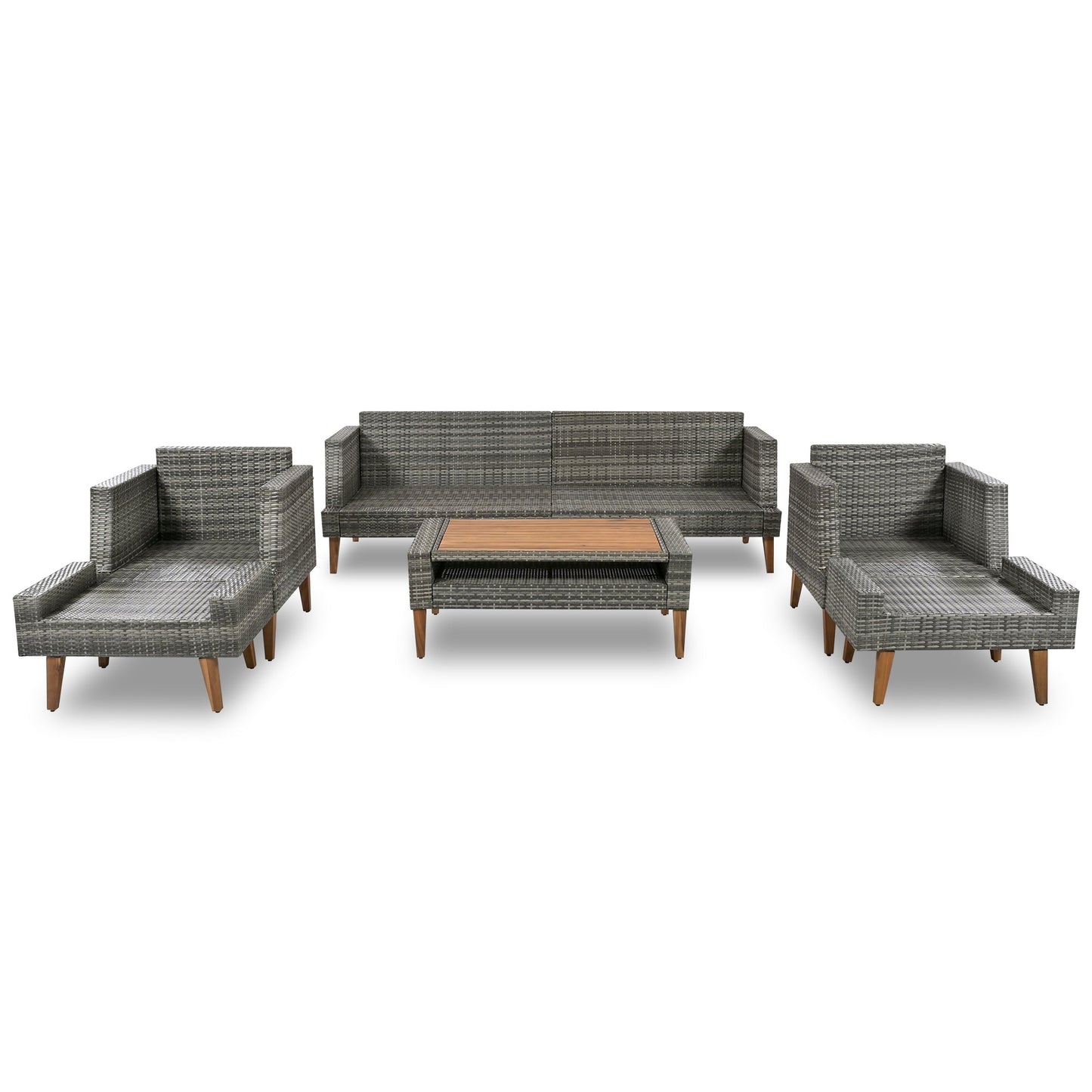6-Pieces All Weather PE Wicker Sofa Set, Outdoor Rattan sofa With