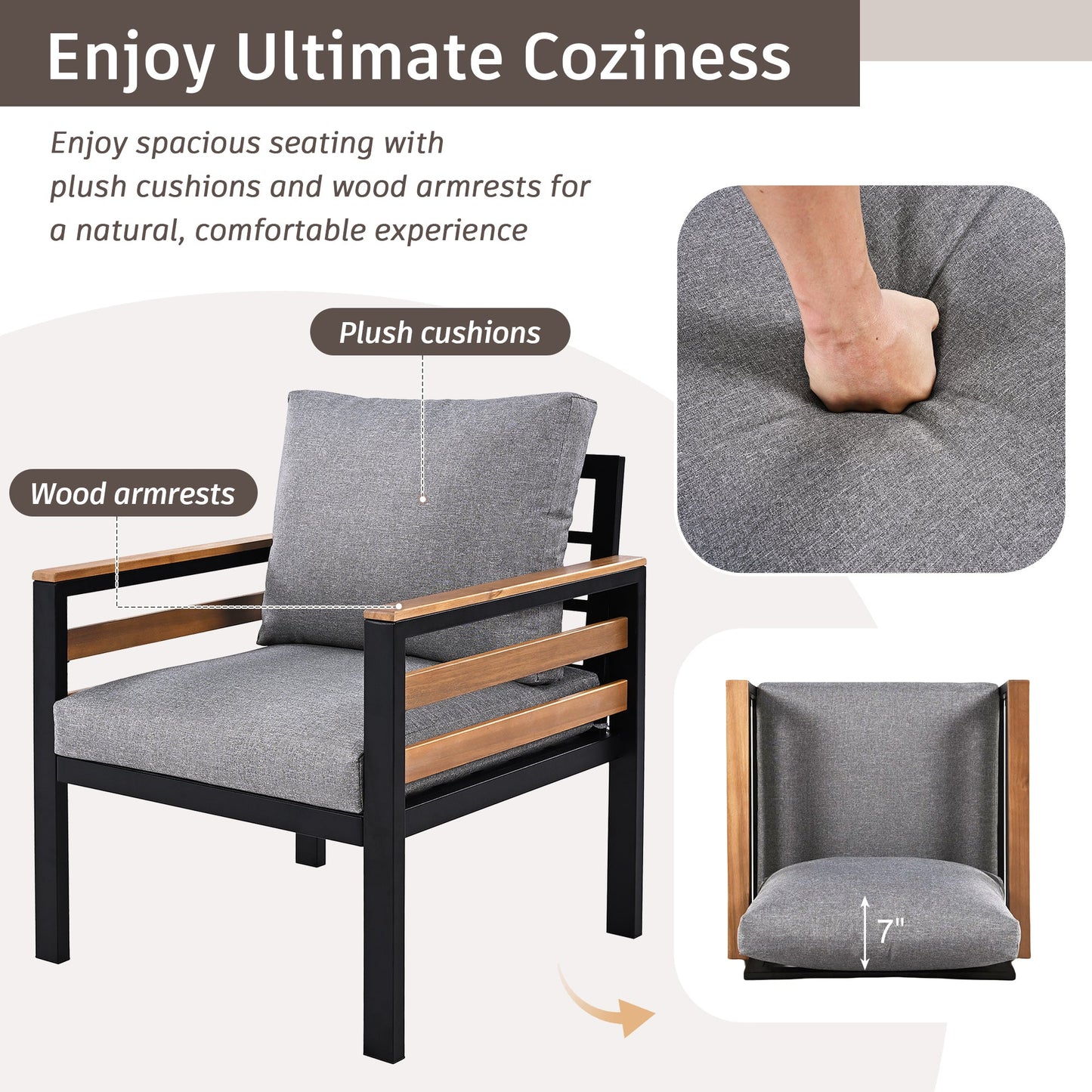 4-Piece Outdoor Furniture Sofa Set for 5 People with Acacia Wood