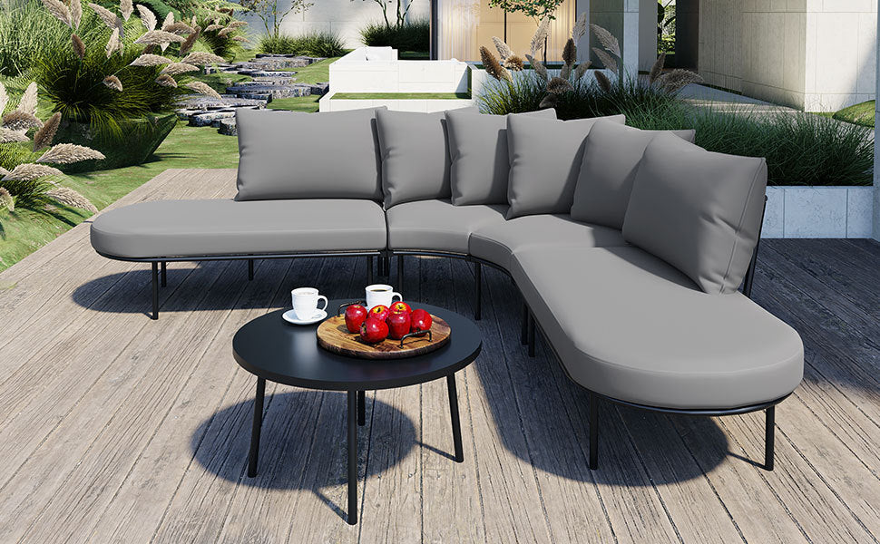 Patio Half- Moon Curved Outdoor Furniture Sofa Set with Coffee Table,
