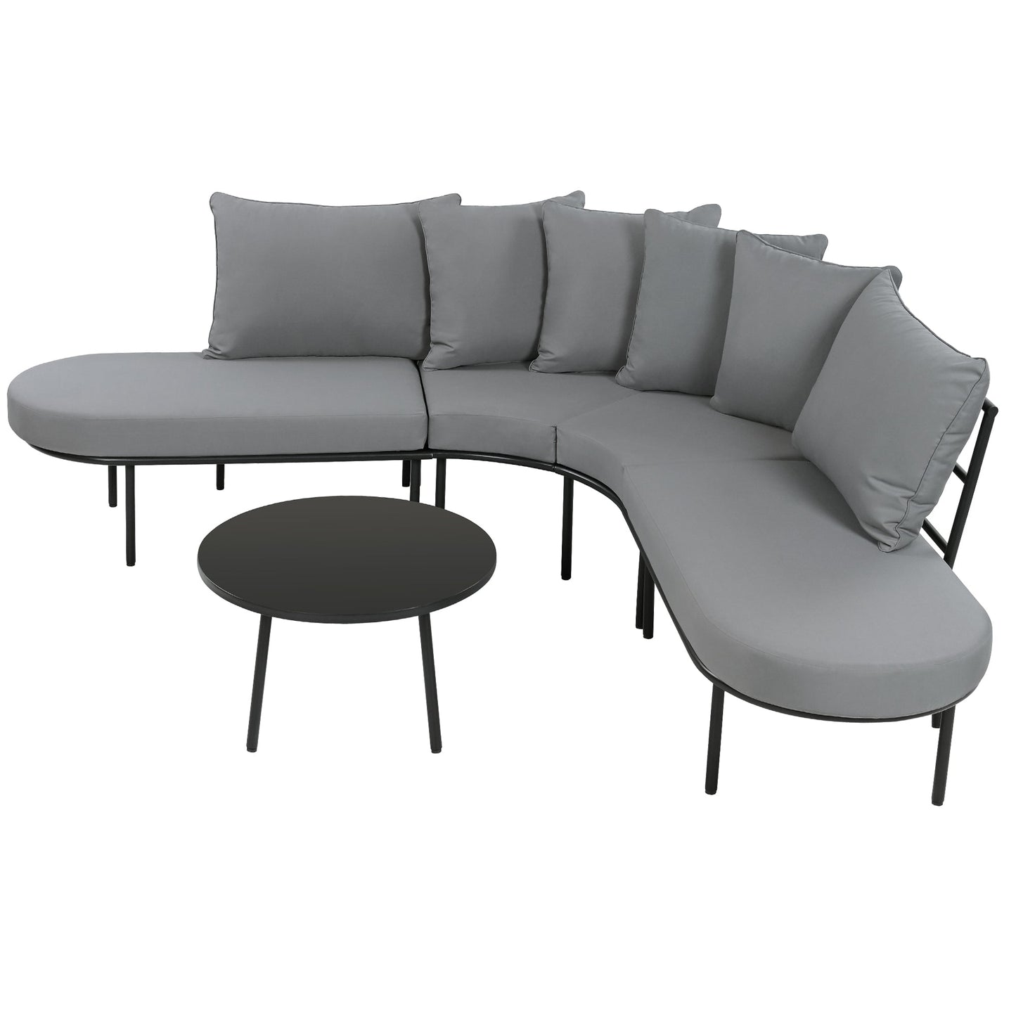 Patio Half- Moon Curved Outdoor Furniture Sofa Set with Coffee Table,