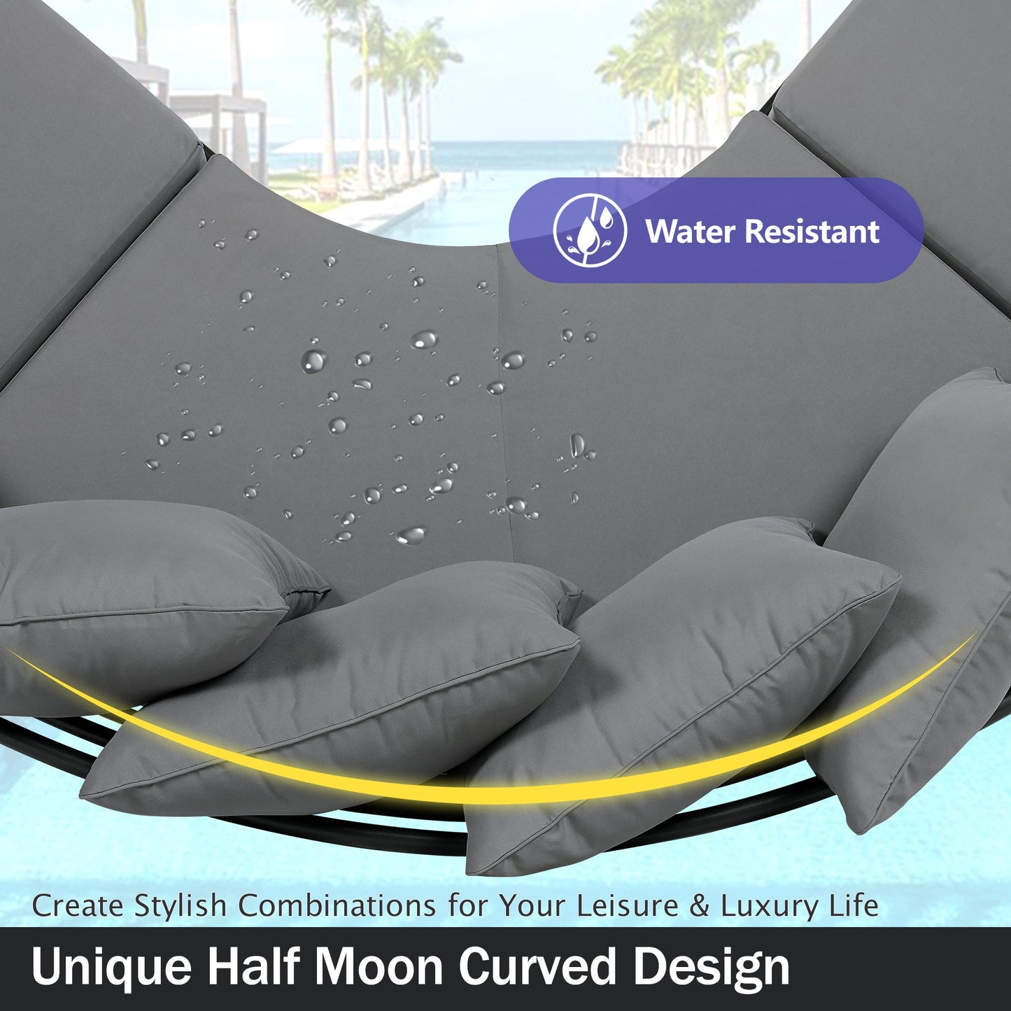 Patio Half- Moon Curved Outdoor Furniture Sofa Set with Coffee Table,
