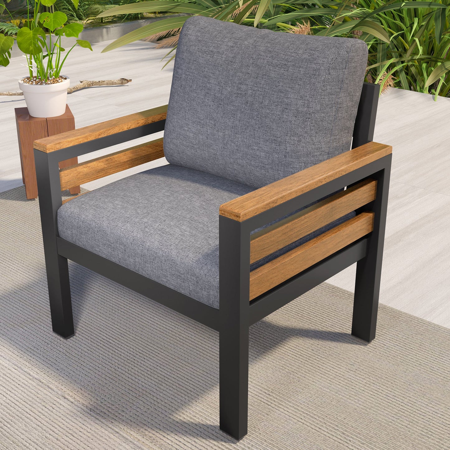 4-Piece Outdoor Furniture Sofa Set for 5 People with Acacia Wood