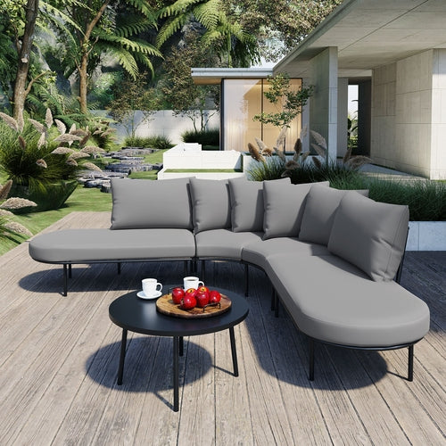 Patio Half- Moon Curved Outdoor Furniture Sofa Set with Coffee Table,