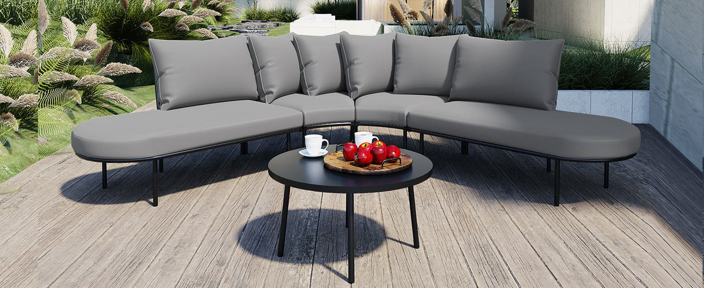 Patio Half- Moon Curved Outdoor Furniture Sofa Set with Coffee Table,