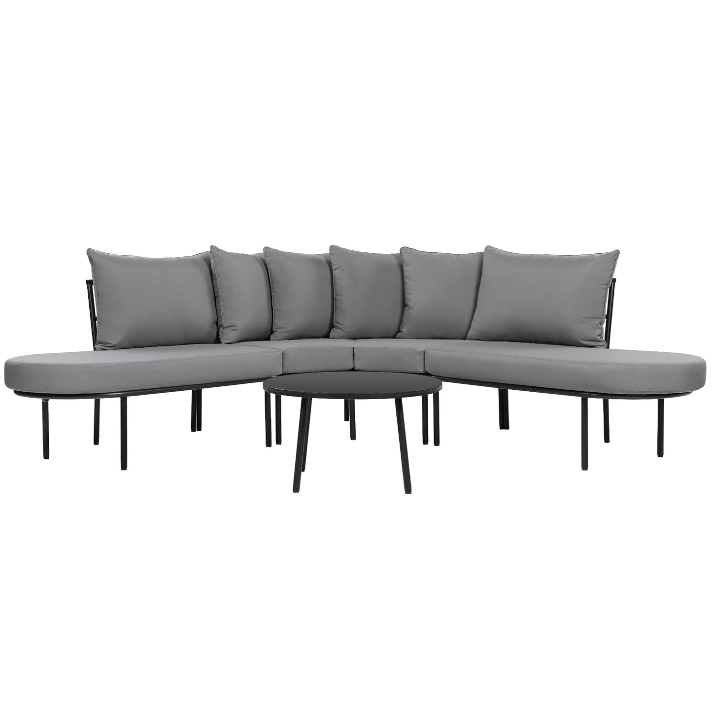Patio Half- Moon Curved Outdoor Furniture Sofa Set with Coffee Table,