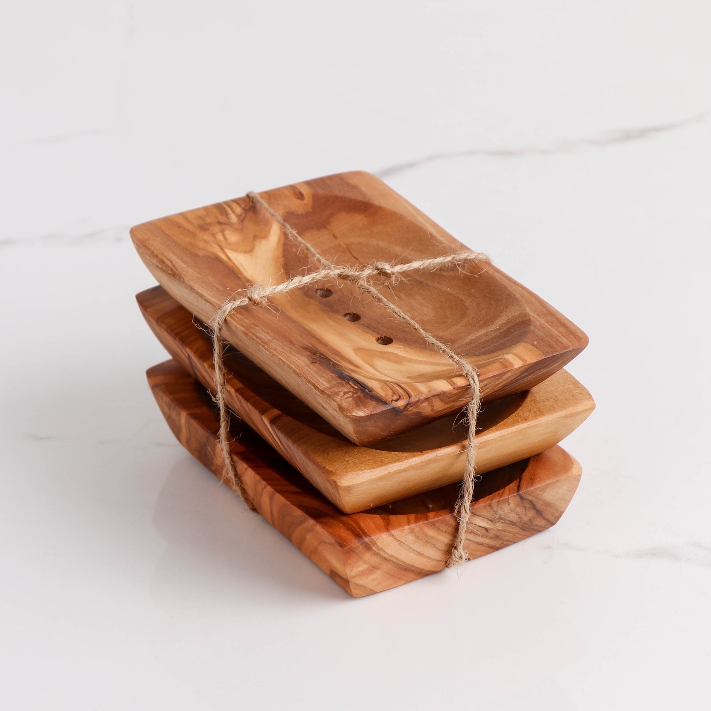 Set of 3 Olive Wooden Soap Dishes, Handmade