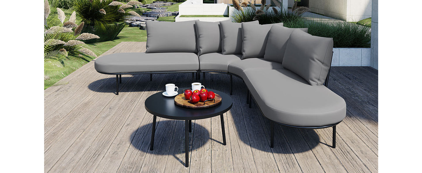 Patio Half- Moon Curved Outdoor Furniture Sofa Set with Coffee Table,