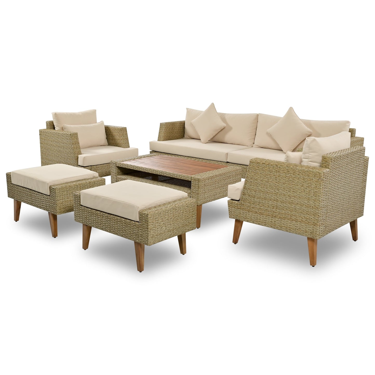 6-Pieces All Weather PE Wicker Sofa Set, Outdoor Rattan sofa With