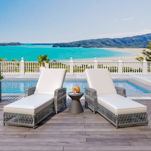 2 Pieces Long Reclining Chaise, Outdoor Wicker Lounge with Armrests,