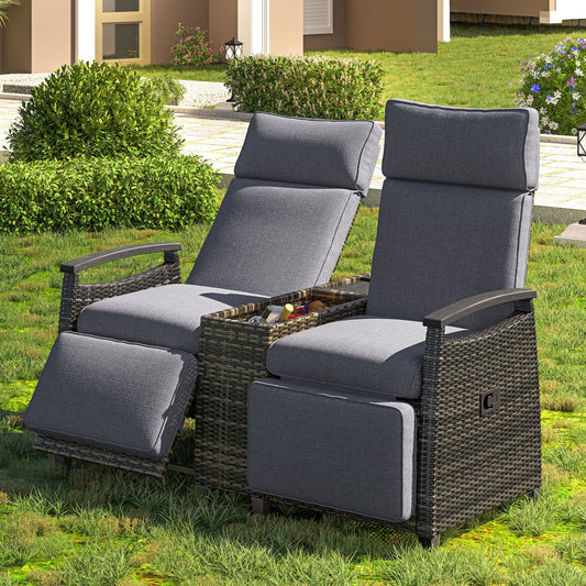 Patio Recliner Loveseat Chair, Adjustable Backrest Wicker Outdoor