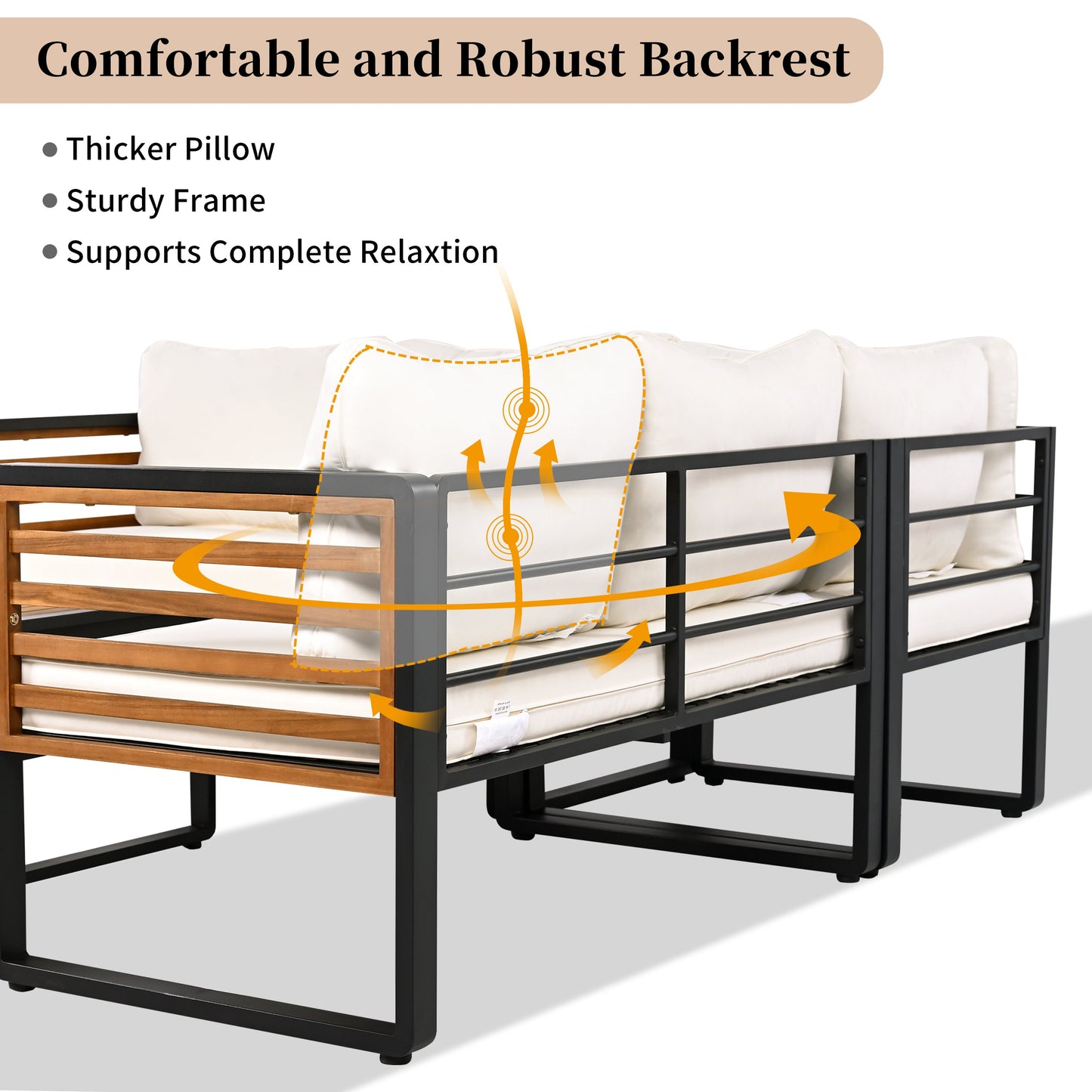 4 Pieces Outdoor Patio Conservation Set, Metal and Wood Frame