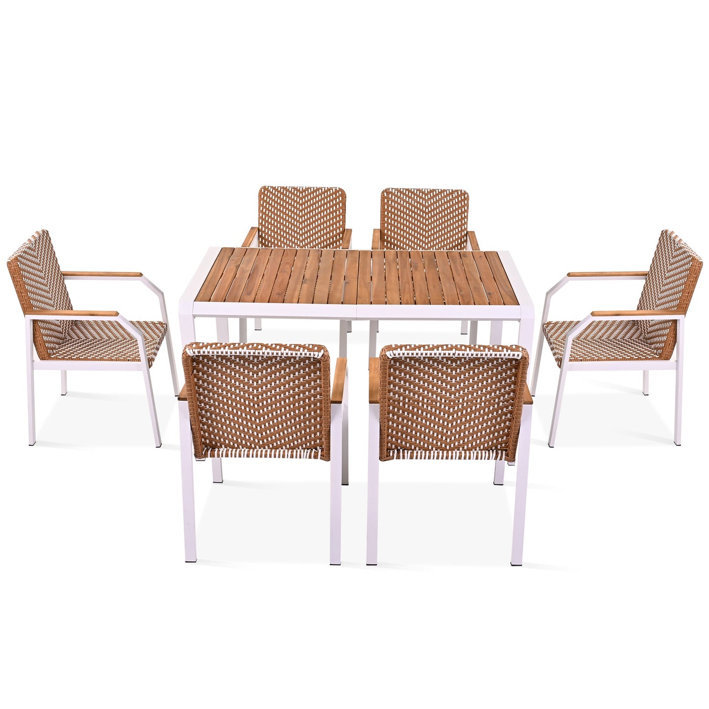 7 Piece Patio Dining Table Set, Outdoor Wicker Furniture Set of 6