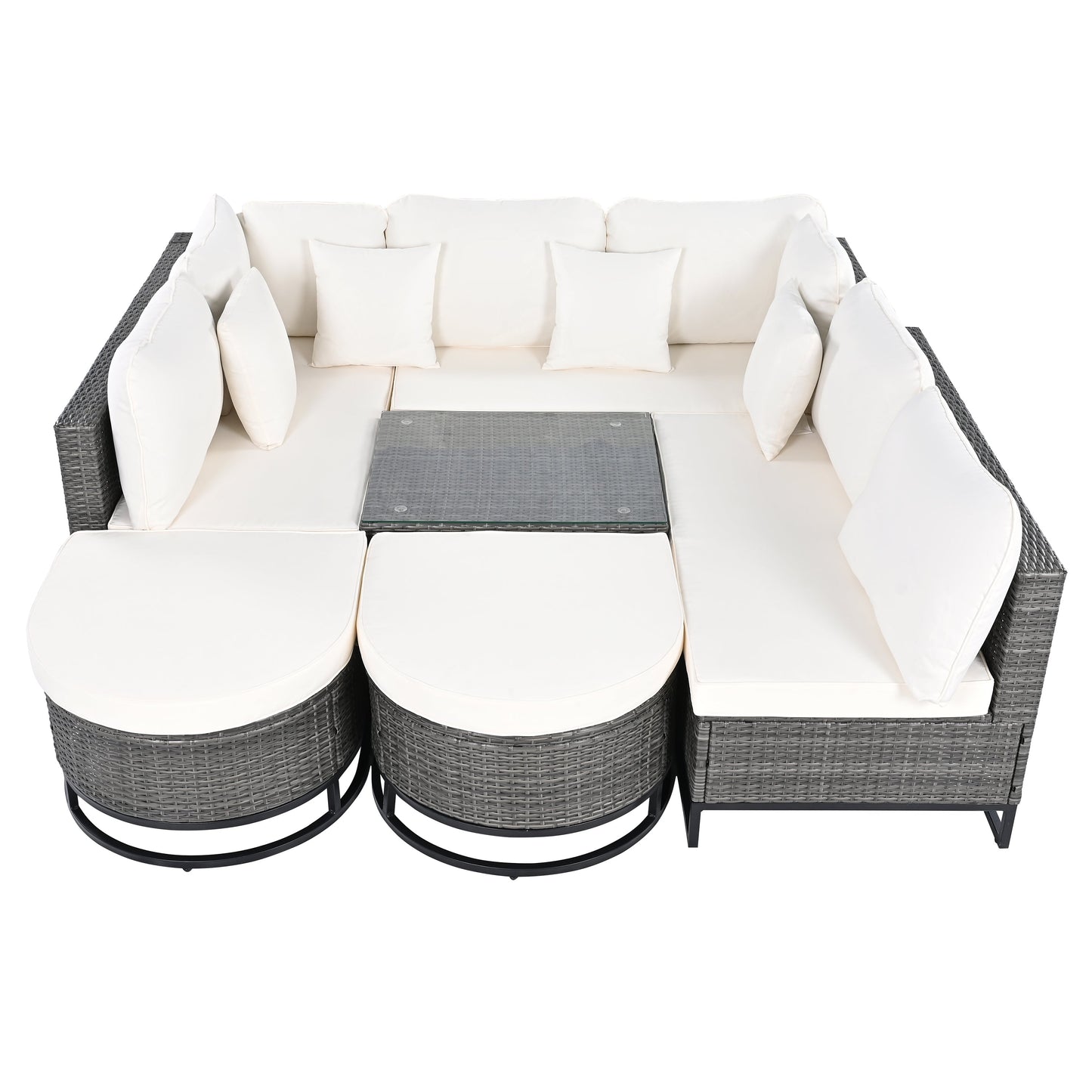 7 Pieces Large Size Outdoor Wicker Sofa Set, Rattan Conservation