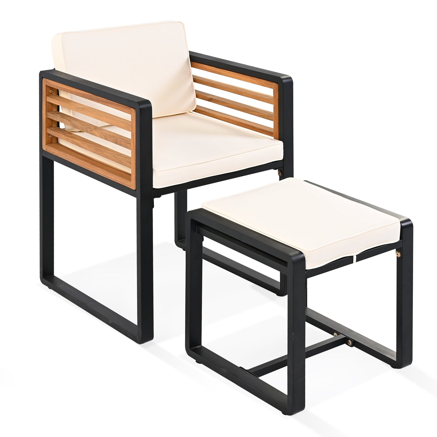 9-Pieces Acacia Wood Patio Dining Set, Space Saving Outdoor Patio Set,