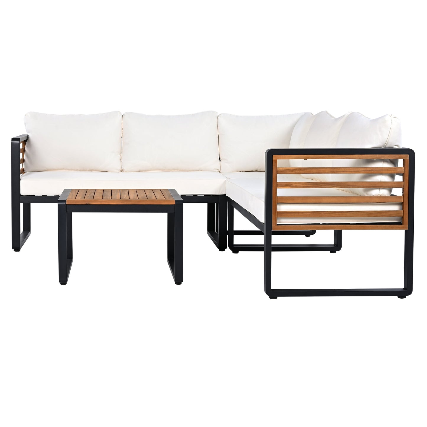 4 Pieces Outdoor Patio Conservation Set, Metal and Wood Frame