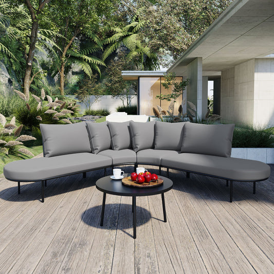 Patio Half- Moon Curved Outdoor Furniture Sofa Set with Coffee Table,