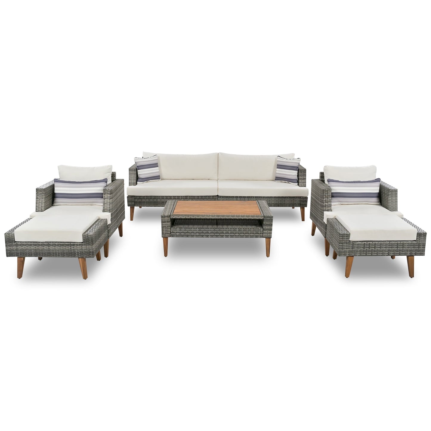 6-Pieces All Weather PE Wicker Sofa Set, Outdoor Rattan sofa With