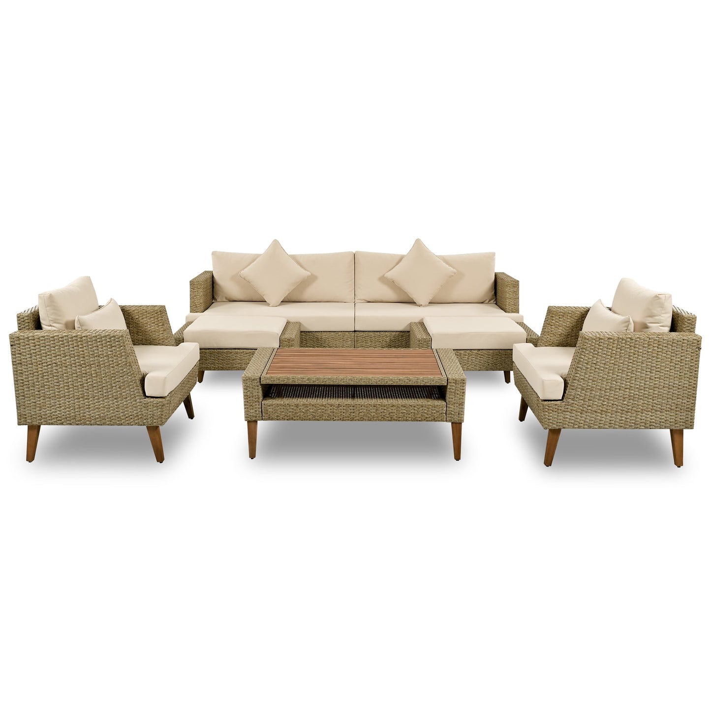 6-Pieces All Weather PE Wicker Sofa Set, Outdoor Rattan sofa With