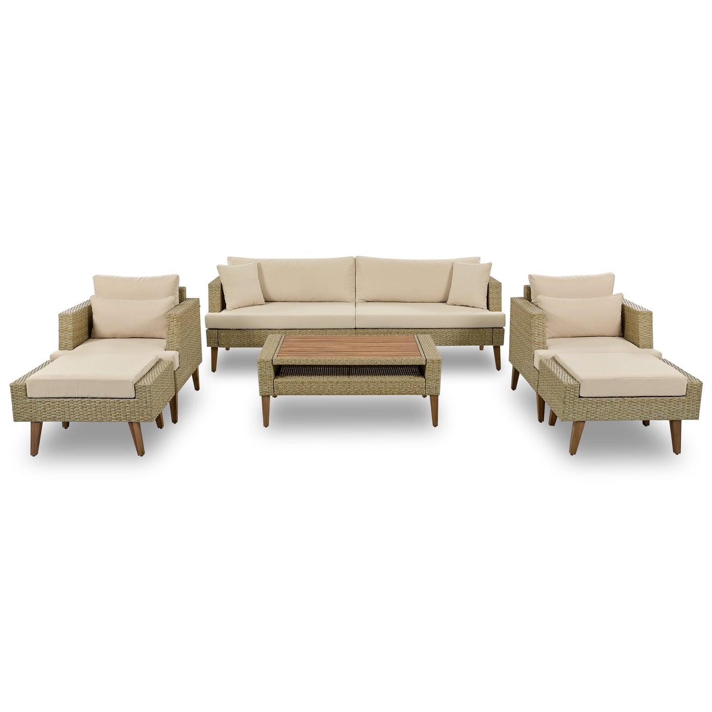 6-Pieces All Weather PE Wicker Sofa Set, Outdoor Rattan sofa With