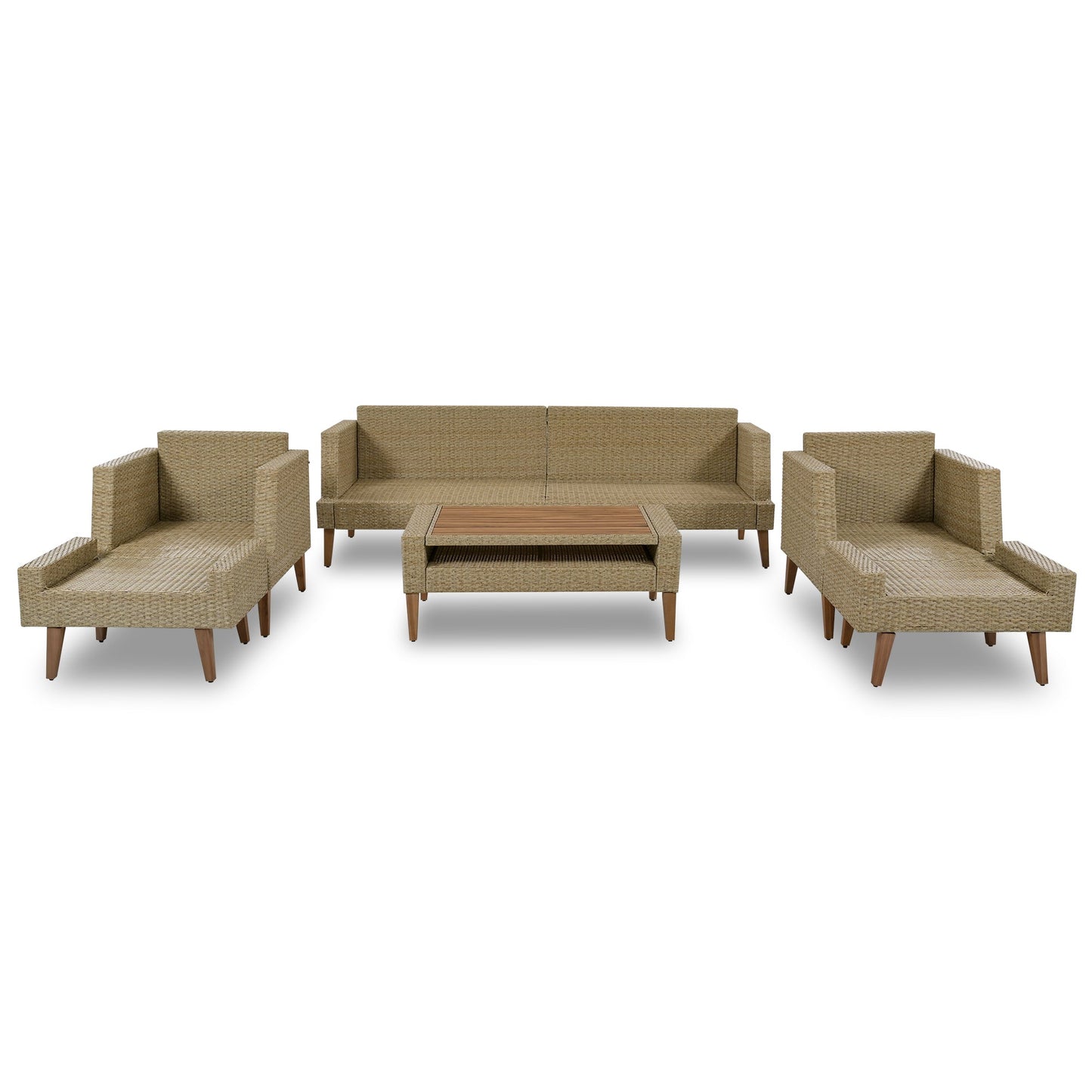 6-Pieces All Weather PE Wicker Sofa Set, Outdoor Rattan sofa With