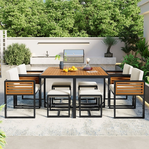 9-Pieces Acacia Wood Patio Dining Set, Space Saving Outdoor Patio Set,
