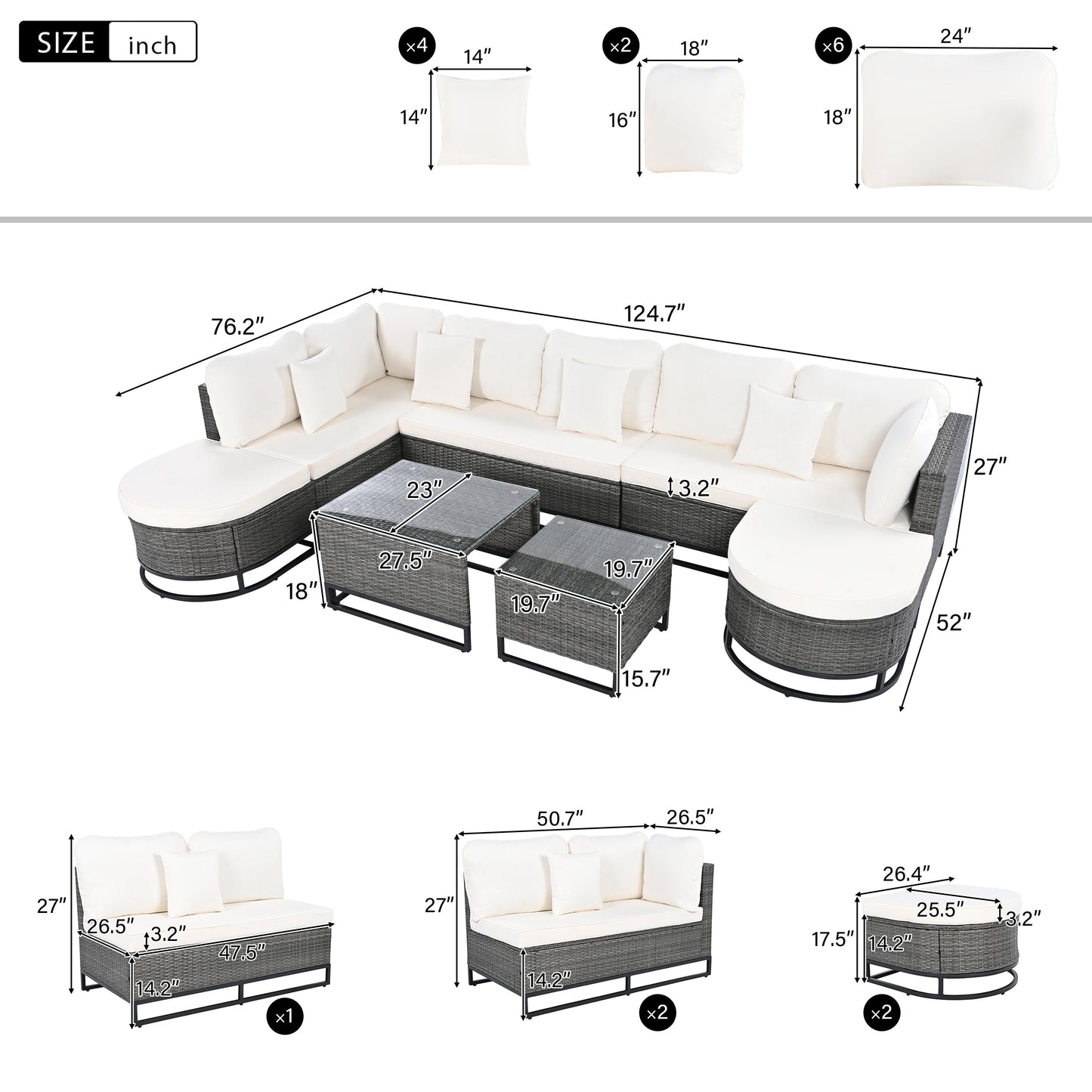 7 Pieces Large Size Outdoor Wicker Sofa Set, Rattan Conservation