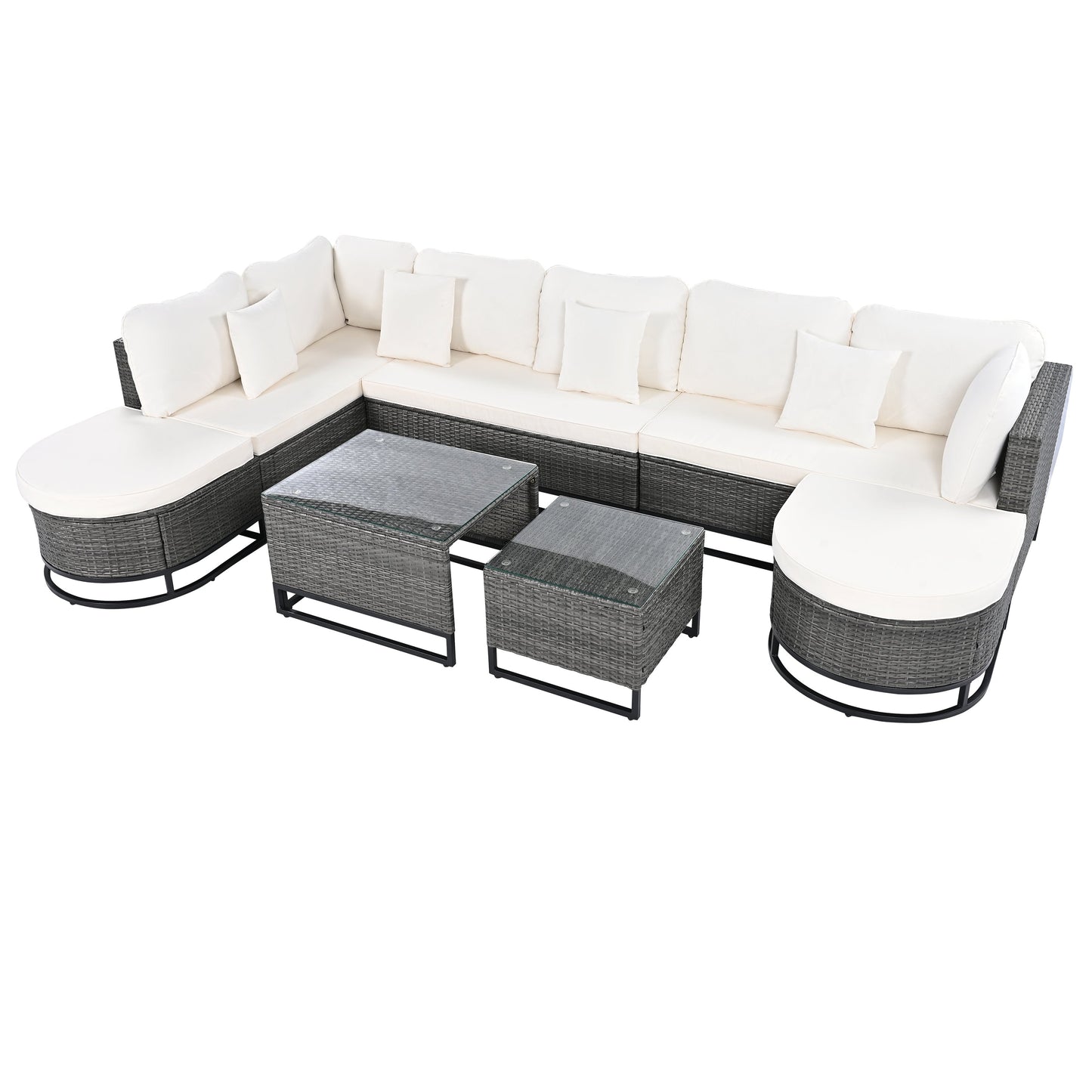 7 Pieces Large Size Outdoor Wicker Sofa Set, Rattan Conservation