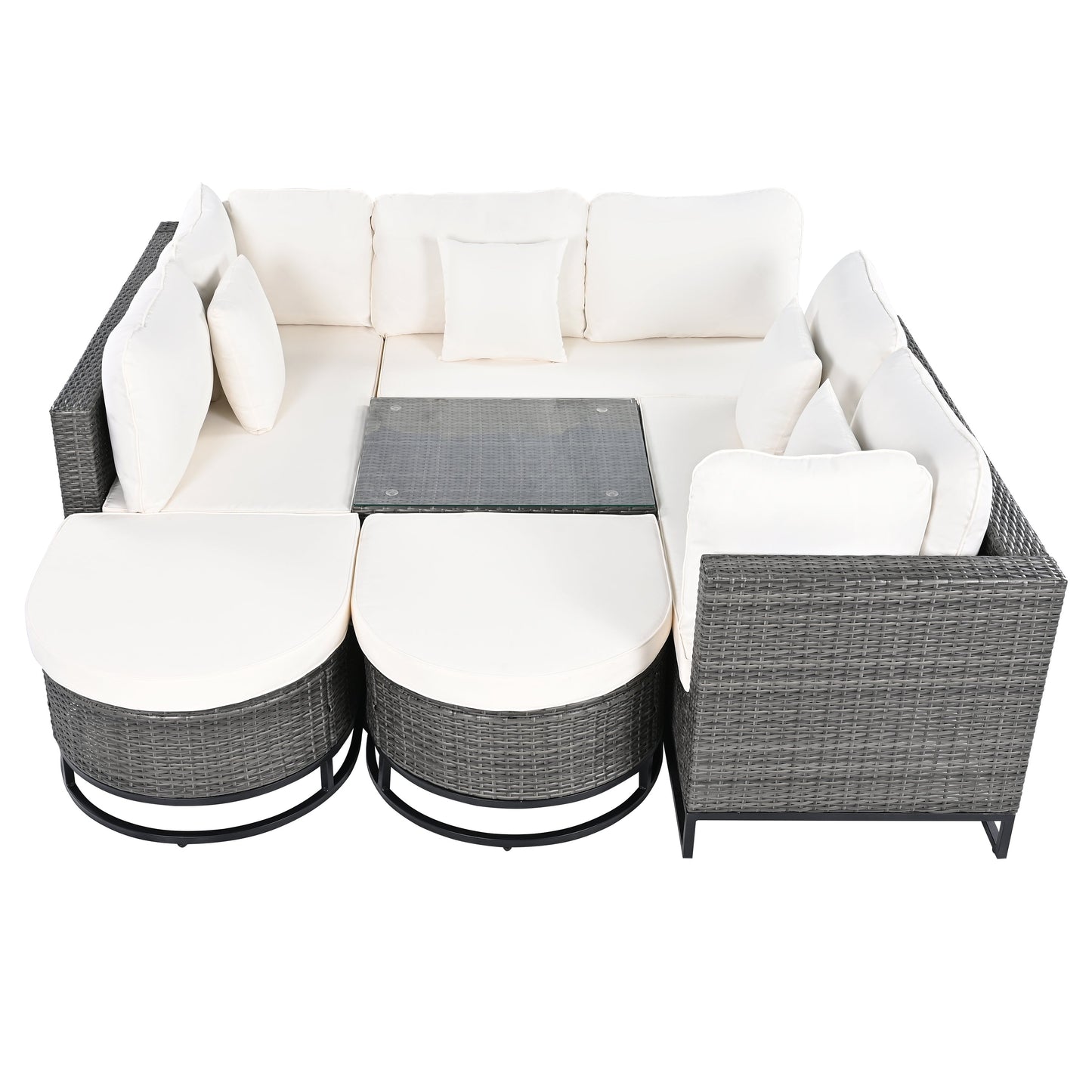 7 Pieces Large Size Outdoor Wicker Sofa Set, Rattan Conservation