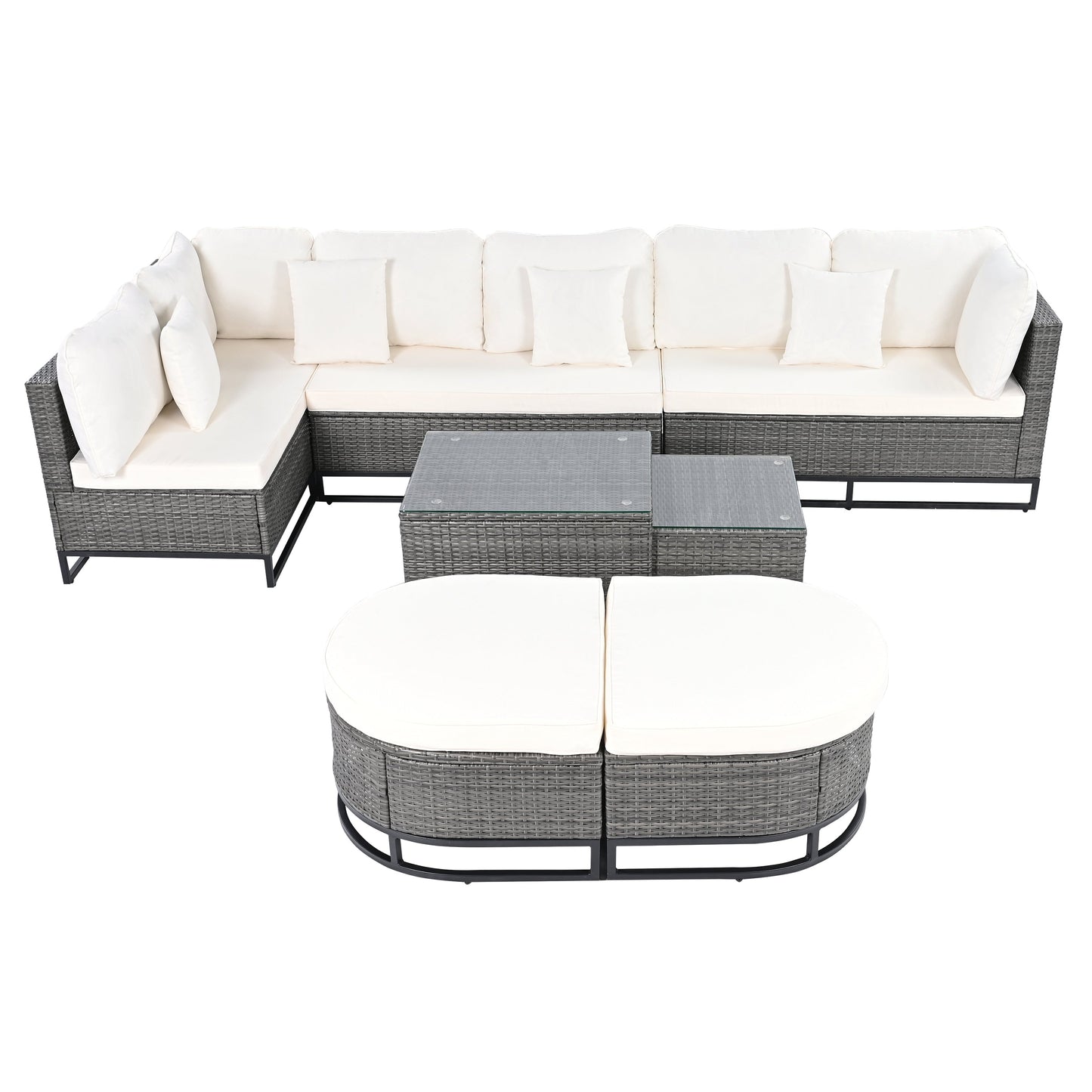 7 Pieces Large Size Outdoor Wicker Sofa Set, Rattan Conservation