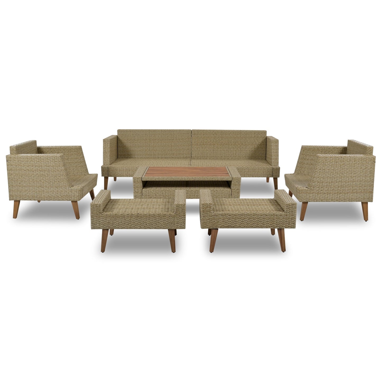 6-Pieces All Weather PE Wicker Sofa Set, Outdoor Rattan sofa With