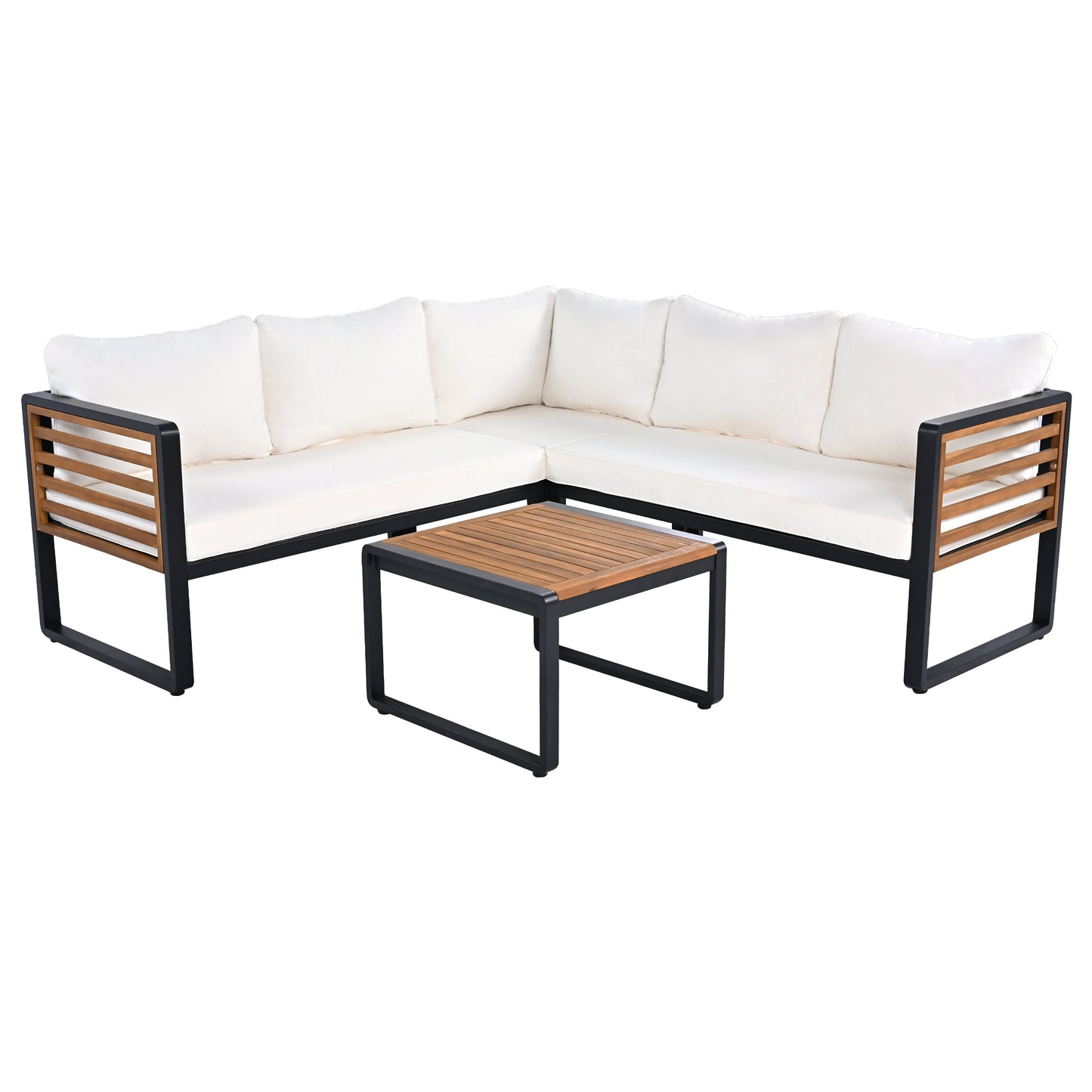 4 Pieces Outdoor Patio Conservation Set, Metal and Wood Frame