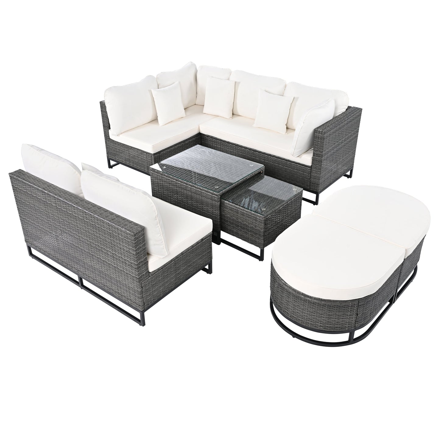 7 Pieces Large Size Outdoor Wicker Sofa Set, Rattan Conservation