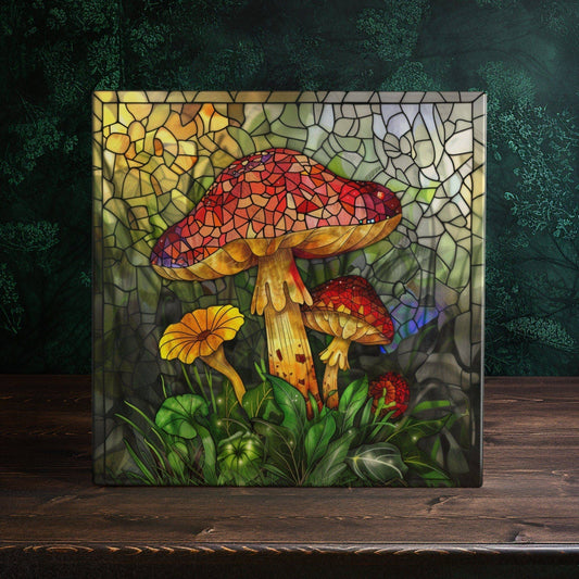 Enchanted Forest Mushroom Ceramic Tile - Mystical Home Decor | Peeping
