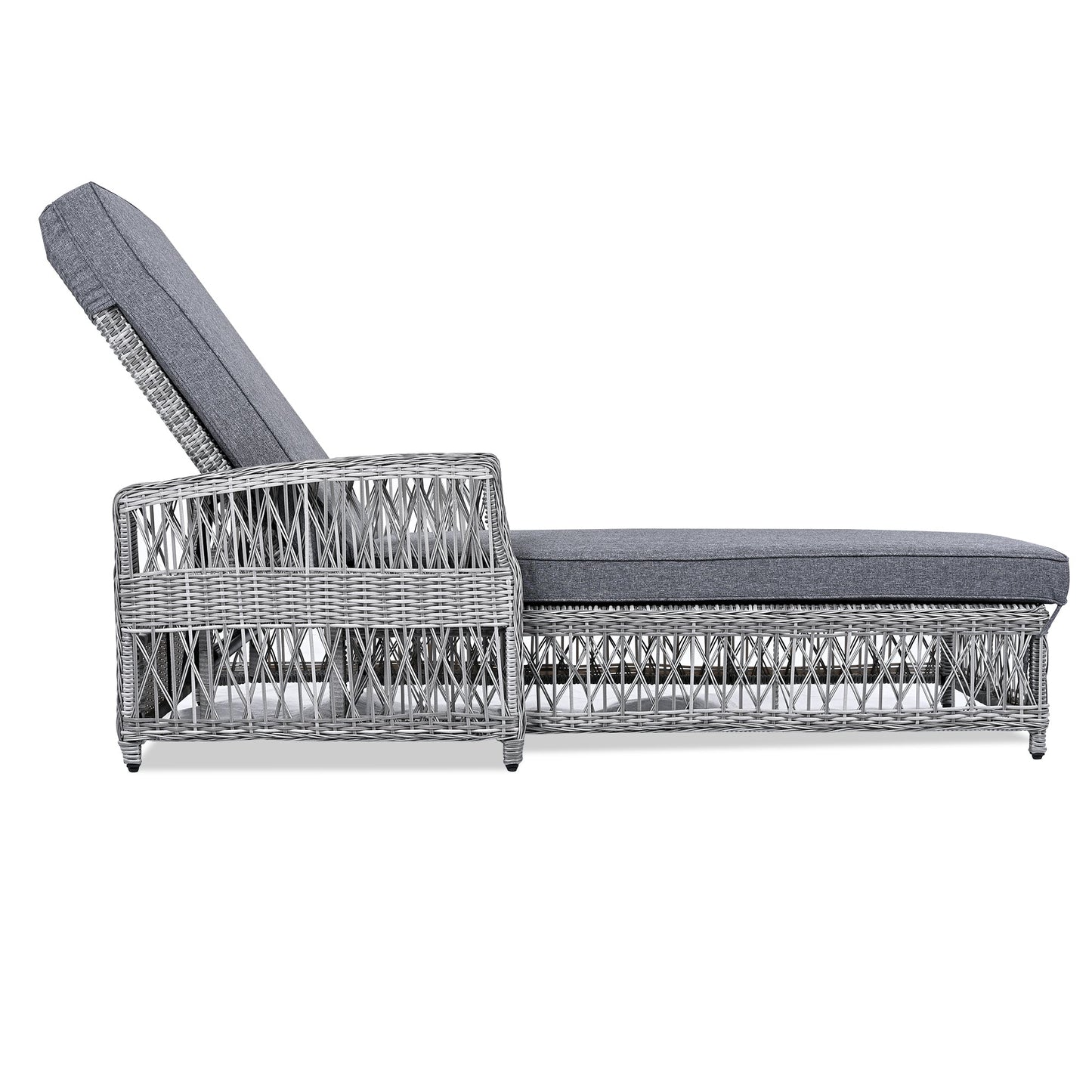 2 Pieces Long Reclining Chaise, Outdoor Wicker Lounge with Armrests,