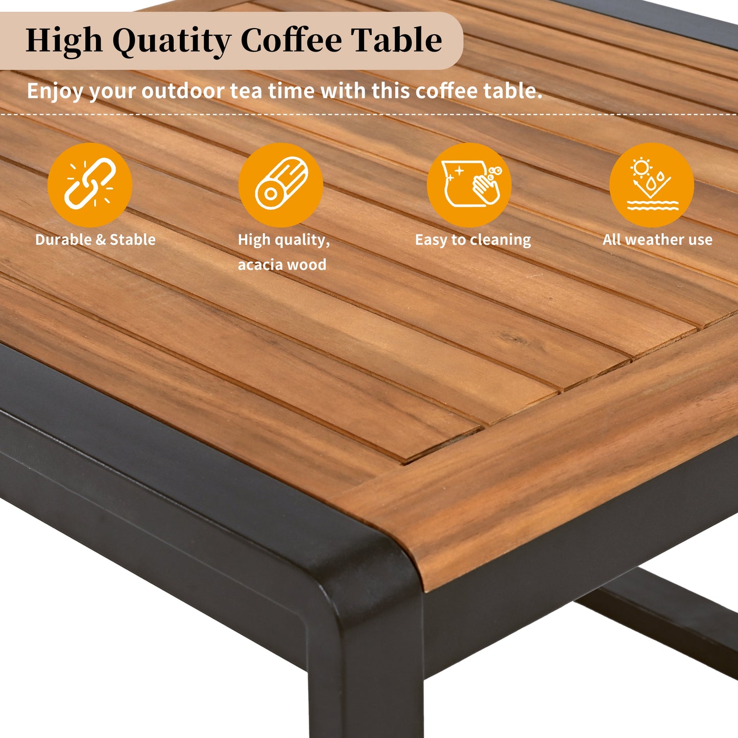 4 Pieces Outdoor Patio Conservation Set, Metal and Wood Frame