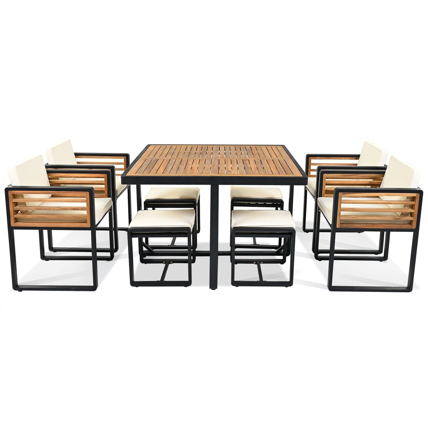 9-Pieces Acacia Wood Patio Dining Set, Space Saving Outdoor Patio Set,