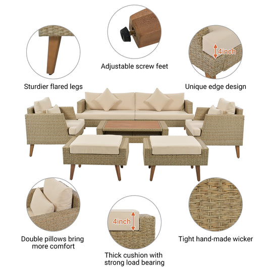 6-Pieces All Weather PE Wicker Sofa Set, Outdoor Rattan sofa With