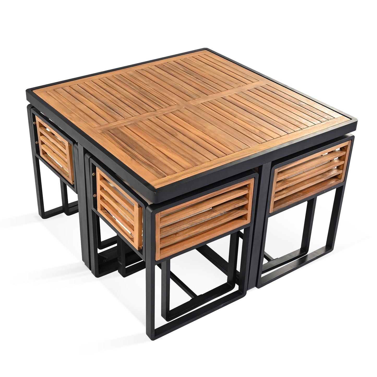 9-Pieces Acacia Wood Patio Dining Set, Space Saving Outdoor Patio Set,