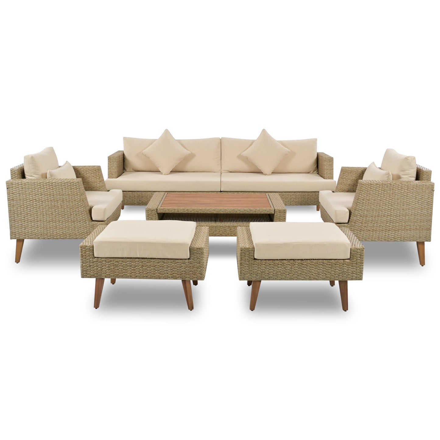 6-Pieces All Weather PE Wicker Sofa Set, Outdoor Rattan sofa With