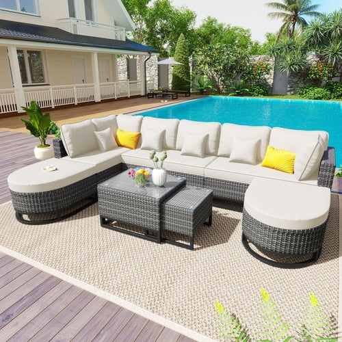 7 Pieces Large Size Outdoor Wicker Sofa Set, Rattan Conservation