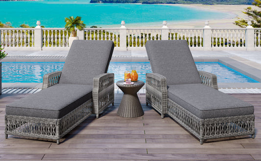 2 Pieces Long Reclining Chaise, Outdoor Wicker Lounge with Armrests,