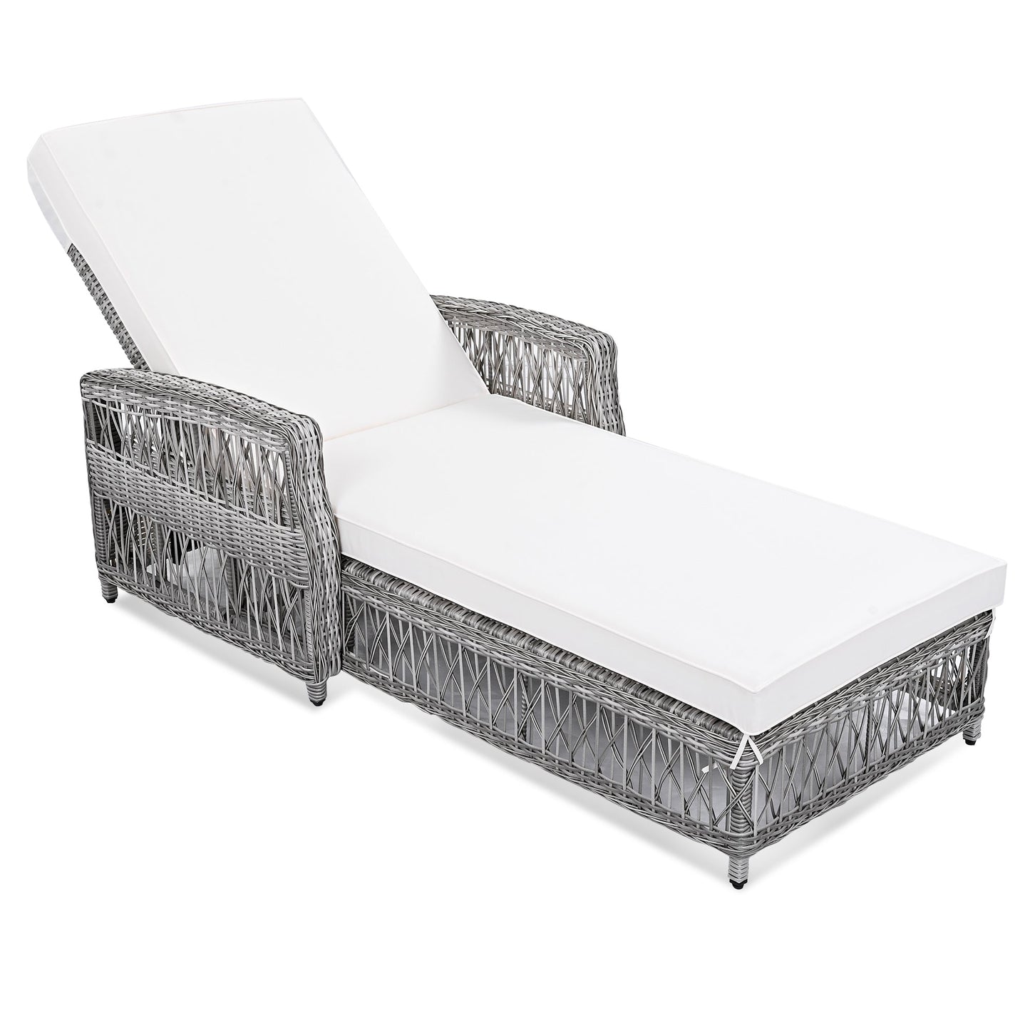 2 Pieces Long Reclining Chaise, Outdoor Wicker Lounge with Armrests,