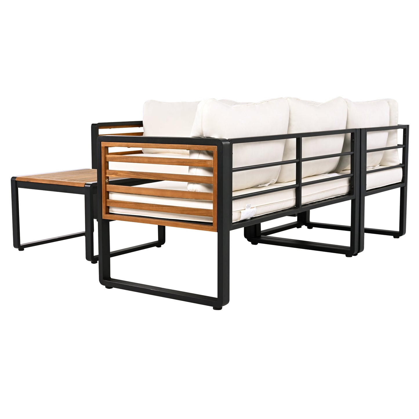 4 Pieces Outdoor Patio Conservation Set, Metal and Wood Frame
