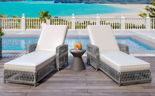 2 Pieces Long Reclining Chaise, Outdoor Wicker Lounge with Armrests,