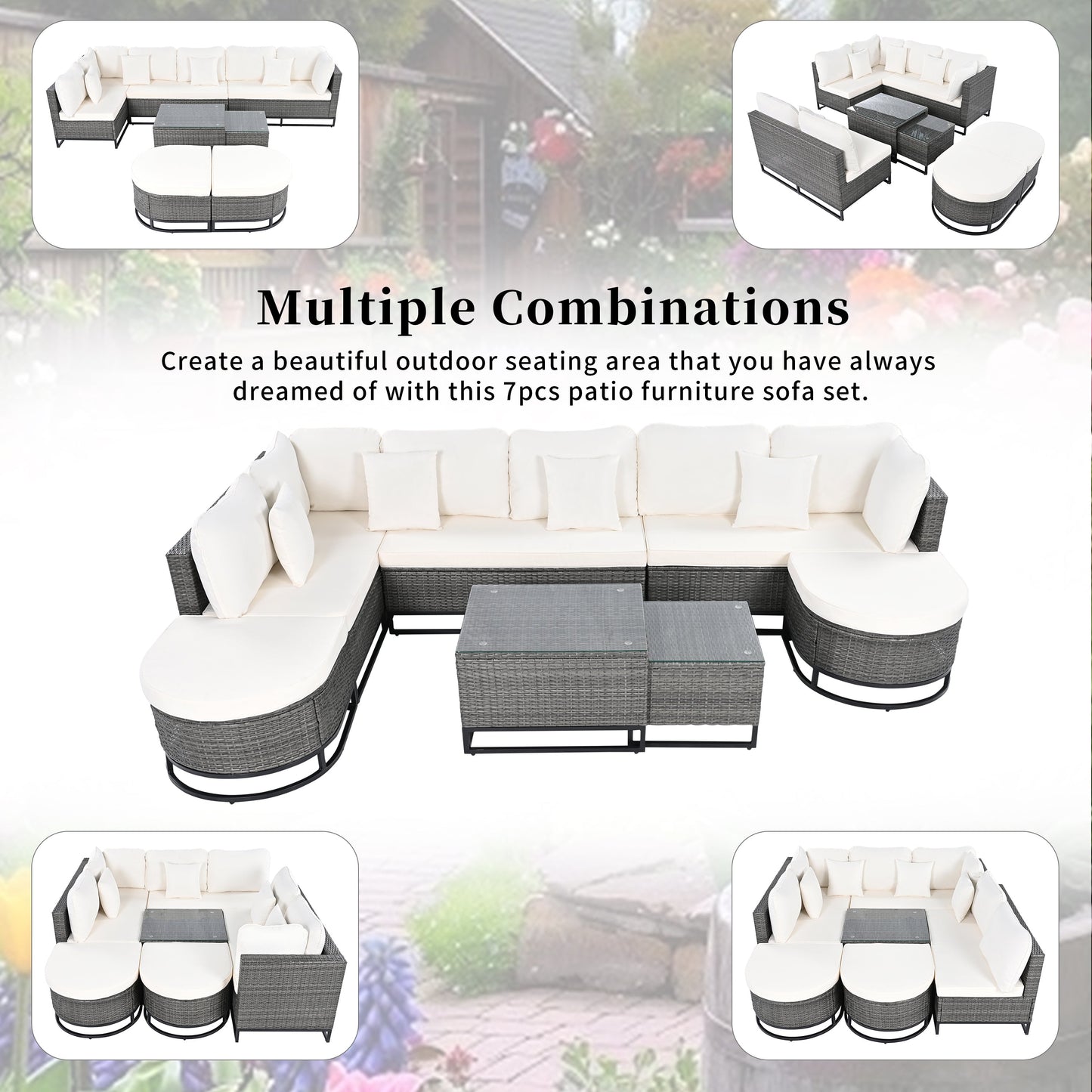 7 Pieces Large Size Outdoor Wicker Sofa Set, Rattan Conservation