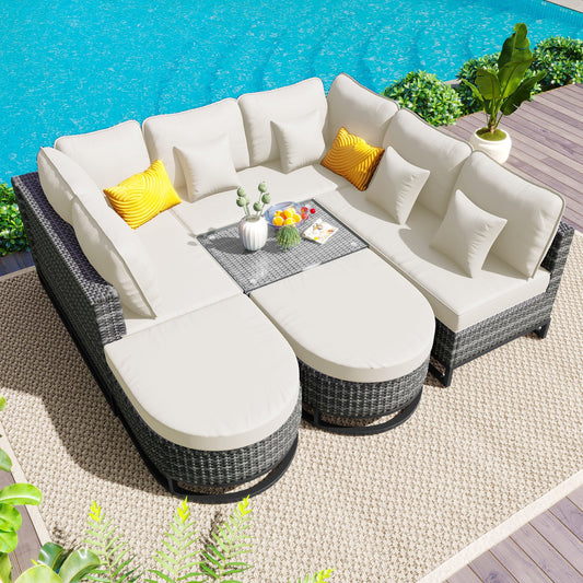 7 Pieces Large Size Outdoor Wicker Sofa Set, Rattan Conservation