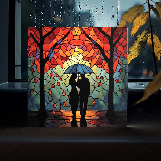 Romantic Twilight Stroll - Stained Glass Style Artistic Tile for