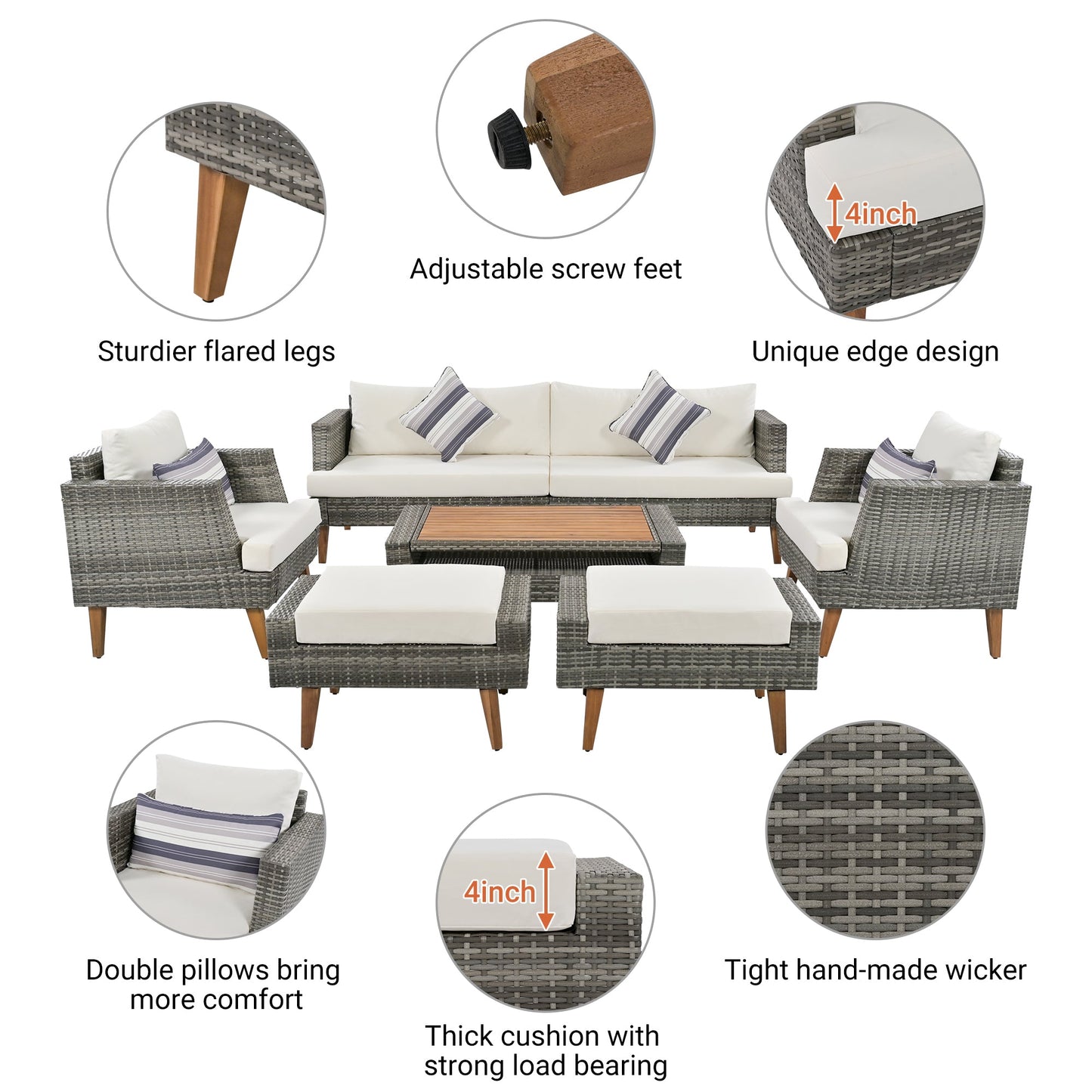 6-Pieces All Weather PE Wicker Sofa Set, Outdoor Rattan sofa With